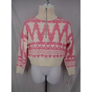 Jessica Simpson Cropped Sweater Size Large Pink Tree Heart New